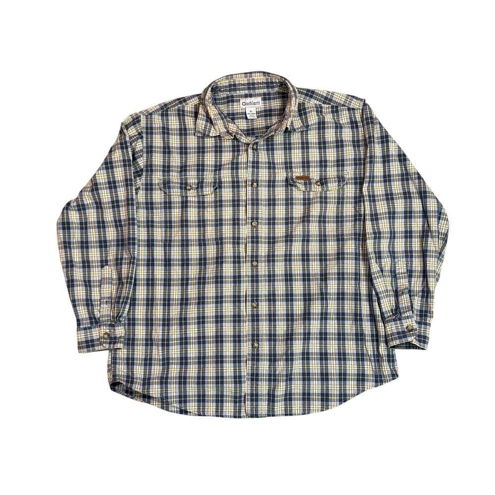 Carhartt S152INT blue Checker plaid button up XL 100% cotton western workwear